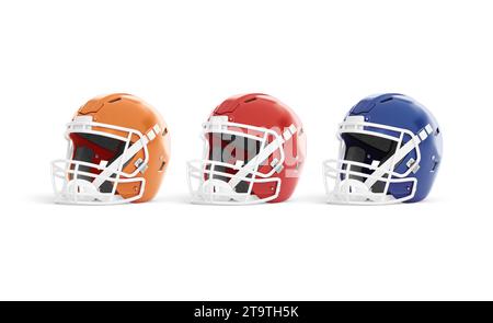 Blank white american football helmet mockup, half-turned view Stock Photo