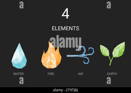 Polygon Icon of 4 nature elements, Water, Fire, Air, Earth Stock Vector