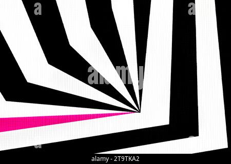 black and white abstract regular geometric fabric texture background, with pink line Stock Photo