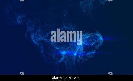Flowing particle wave background. Abstract science or technology background. Moving illustration. 3D Grid surface. Rendered 3d Stock Photo