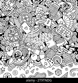 Casino hand drawn vector doodles frame. Gambling elements and objects cartoon background. Sketchy funny border Stock Vector