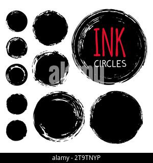 Hand painted ink circles set. Graphic design elements for web sites, stationary printables, corporate identity, scrapbooking, posters etc. Vector illu Stock Vector