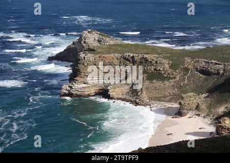 A general view of Diaz Beach at Cape Point as the waves wash up the beach, Cape Town South Africa. Stock Photo