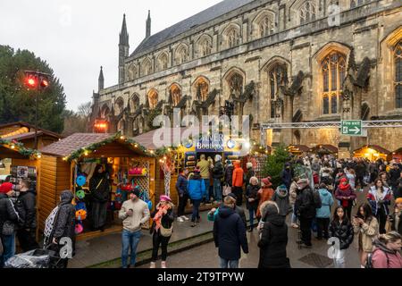 Winchester Christmas Market November to December 2023, Hampshire, England, UK, an annual festive event held beside Winchester Cathedral Stock Photo