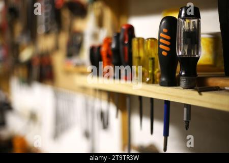 A row of screwdrivers ready for use Stock Photo
