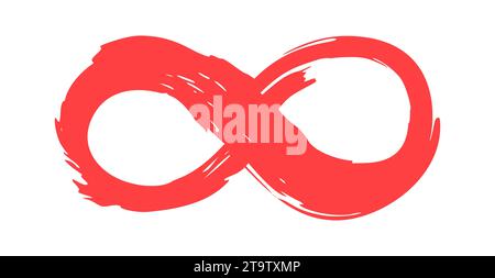 Red infinity symbol, hand painted with calligraphic ink brush, isolated on white background. vector illustration Stock Vector