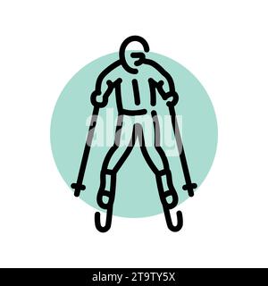 Skier black line icon. Skiing in winter. Pictogram for web page, mobile app, promo. Stock Vector