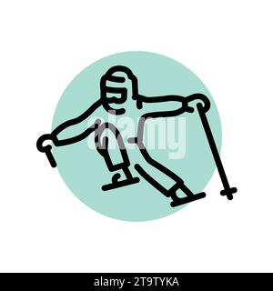 Skier black line icon. Skiing in winter. Pictogram for web page, mobile app, promo. Stock Vector