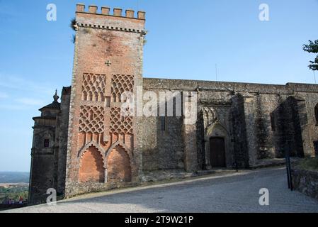 Nuestra Señora del Mayor Dolor church (13-15th century) and mudejar tower in Aracena castle. Huelva, Andalusia, Spain. Stock Photo