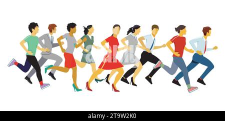 People group running in competition, isolated illustration Stock Vector