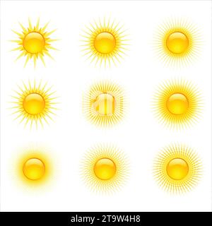 Sun icons vector set illustration isolated on white background Stock Vector