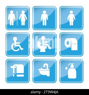 Toilet signs, Set of vector toilet symbols icons, WC pictogram. Black on white bacground Stock Vector