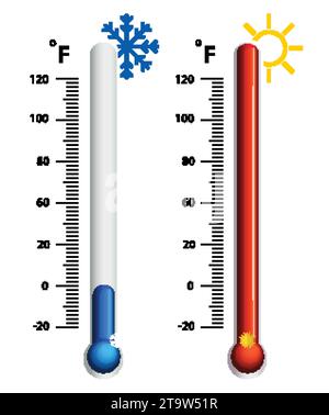 Hot and cold meteorology thermometers on transparent background. Blue and red thermometers. Vector illustration Stock Vector