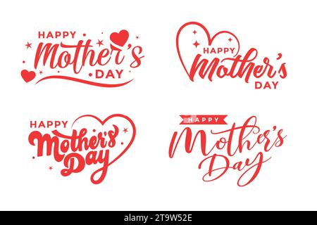 Happy Mothers Day lettering set. Handmade calligraphy vector illustration. Mother's day card with heart Stock Vector