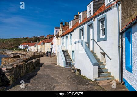 Colourful seafront houses on West Shore (part of the Fife Coastal Path) in Scottish coastal town of Pittenweem in East Neuk of Fife, Scotland, UK Stock Photo