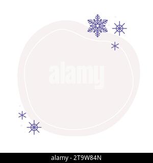 Christmas winter hand drawn beige circle frame with snowflakes. Modern minimalist aesthetic holiday element. Vector sparkle for social media or poster Stock Vector