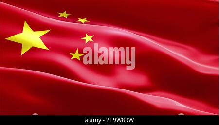 waving fabric texture with red color of the flag of people of republic of china  ,real texture flag Stock Photo
