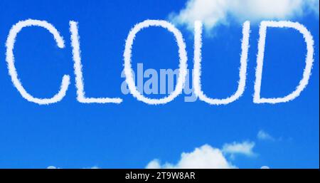 cloud concept written on the blue sky and white clouds Stock Photo