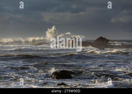 Stormy seascape. Northern portuguese coast during winter. Stock Photo