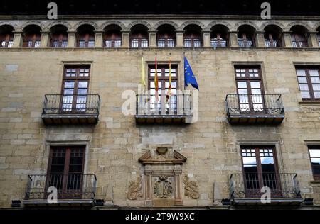 Sos del Rey Católico, medieval town. Town hall. Cinco Villas, Zaragoza, Aragón, Spain. Stock Photo