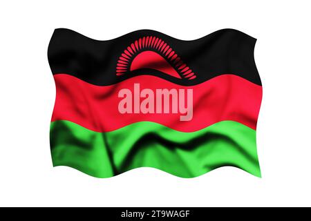 3d rendering of Malawi flag waving isolated on a white background. Clipping Path Included Stock Photo