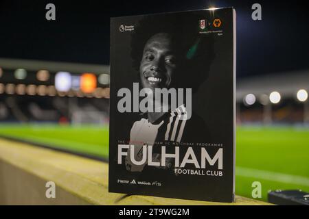 Craven Cottage, Fulham, London, UK. 27th Nov, 2023. Premier League Football, Fulham versus Wolverhampton Wanderers; Matchday programme Credit: Action Plus Sports/Alamy Live News Stock Photo