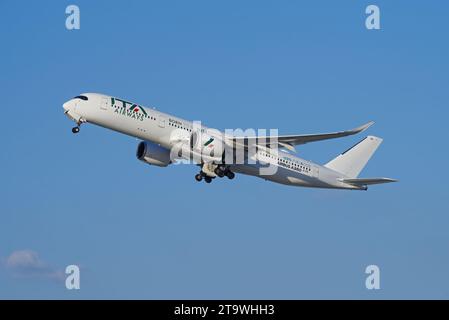 ITA Airways Airbus A350, 'Born to be Sustainable' livery, shown leaving from LAX, Los Angeles International Airport. Stock Photo