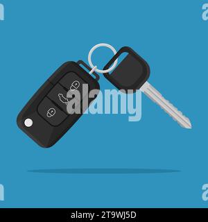 Car remote key isolated on white background. Electronic car key and alarm system. Auto lock security key. Stock Vector