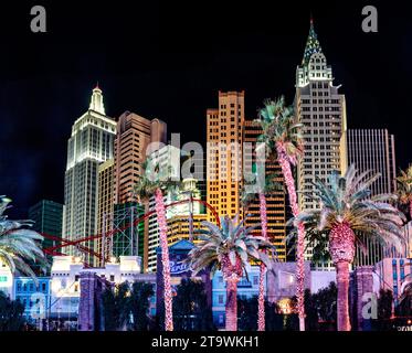 Las Vegas; USA; January 19, 2023: Panoramic view of the beautiful skyscrapers of the wonderful New York-New York Hotel and Casino in Las Vegas, in the Stock Photo