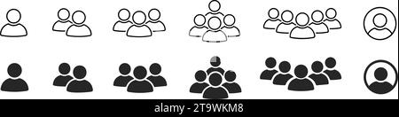 People line and flat icons set. Team of workers. User profile symbol. Group of people. Group of users collection. Persons symbol. Men women. Crowd of Stock Vector