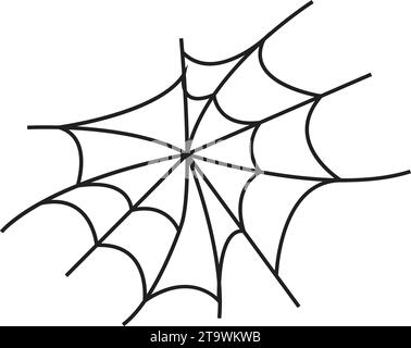 Spider web on transparent background. Spiderweb net. Spooky Halloween cobweb with spiders. Outline vector illustration. scary, horror Halloween. Hand Stock Vector