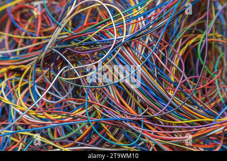 Multicolored electrical computer cable close-up Stock Photo
