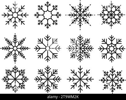 snowflakes thin line icon set such as pack of simple snowflake, snowflake, snowflake, icons for report, presentation, diagram, web design Stock Vector