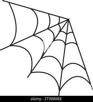 Spider web on transparent background. Spiderweb net. Spooky Halloween cobweb with spiders. Outline vector illustration. scary, horror Halloween. Hand Stock Vector