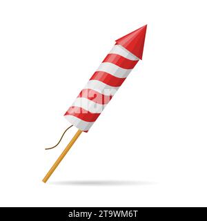 Red firework rocket isolated on white background. Firecracker, Pyrotechnic icon. Vector illustration Stock Vector