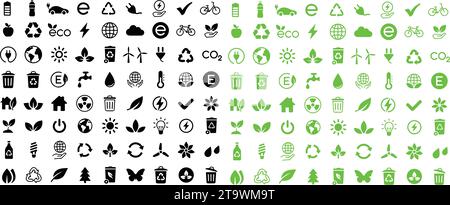 Big set of Green and clean ecology energy sources. Recycle. Nature and Renewable Energy. Green Energy and Natural Resource Conservation. Eco Icons. gr Stock Vector