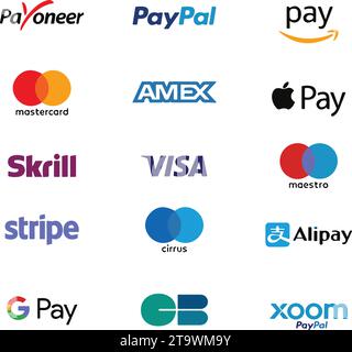 Online payment methods icon logo. E-commerce payment button. Vector. International payment service company. Stock Vector