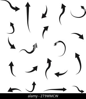Curved arrows sign collection. Hand drawn arrow vector icon set.. Simple arrow mark icons. Sketch doodle style. Group of pointer. Direction indicators Stock Vector