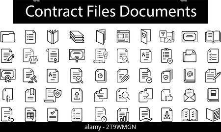 Legal Documents Icons Line Series set. law, certificate, contract files, form. File Management collection Stock Vector