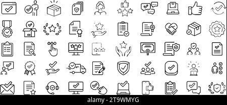 Quality control icons line set. inspect, manufacture, certificate. Approve line icons collection. Check marks, ticks, Document, Verification Stock Vector