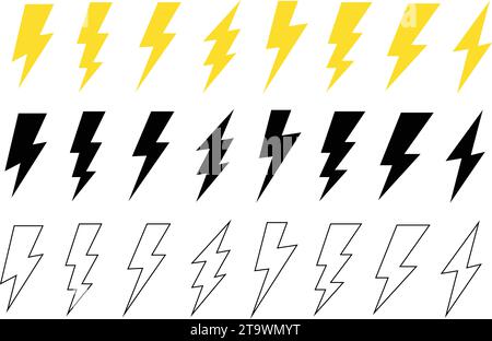 Group of Bolt lightning sign. Set of Electric vector icons. Collection Flash icons. Bolt logo. Electric lightning bolt symbols. Flash light sign. Vect Stock Vector