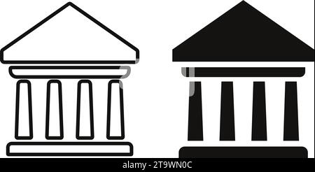 Set of Bank building icons. Group Government building outline and flat style. Building with columns. Collection Historic building line symbol - stock Stock Vector