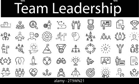 Team work leadership line icons set. Business Management Outline Icon Collection. Thin Line Set contains such Icons as Vision, Mission, Values, Human Stock Vector