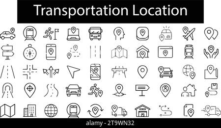 Simple Set of Route Related Vector Line Icons. Contains such Icons as Map with a Pin, Route map, location, Navigator, Direction and transportation tra Stock Vector