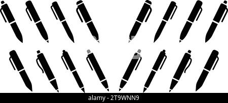 Writing pens icons flat set. Collection of vector icons for writing and artistic tools: pen, pencil, marker Stock Vector