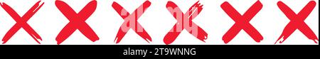 Red cross x vector icon. no wrong symbol. delete or false, vote sign. Reject cancel graphic design element set Stock Vector