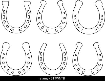 Horseshoe icon set. Luck symbol line style. Horse shoes collection vector illustration Stock Vector