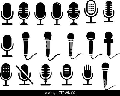 Microphone Icons set. variant microphone icon. Karaoke mic collection. Podcast web and mobile icons. Voice sign, Record. Microphone recording Studio S Stock Vector