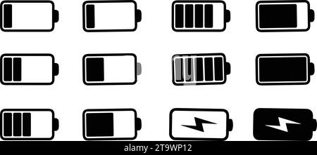 Battery icon set. battery charge level. battery Charging icon. Charge indicator. Power low up status batteries logo Stock Vector