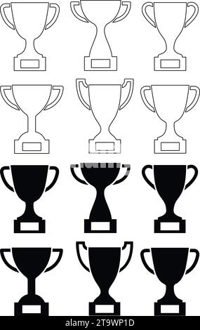 Trophy cup icon set. Champion trophy collection. Winner prize, champions realistic vector celebration winning concept. Education and sports first priz Stock Vector